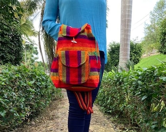 Handmade Woven Mexican Backpack, Boho Style