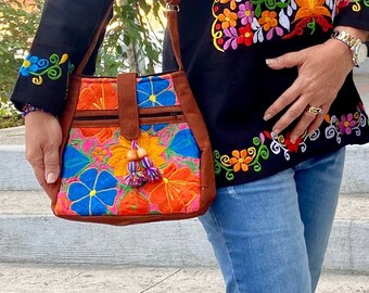 Handmade Floral Embroidered Mexican Bag: Boho Cotton Purse