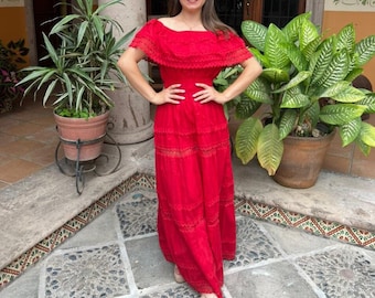 Vestido Campesino Mexicano: Vestido Largo Boho Chic Sin Tirantes