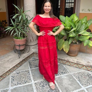 Traditional mexican longn dress, mexican long dress, peasant dress, strapless dress, ethnic dress,.