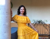 Traditional mexican longn dress, mexican long dress, peasant dress, strapless dress, ethnic dress,.