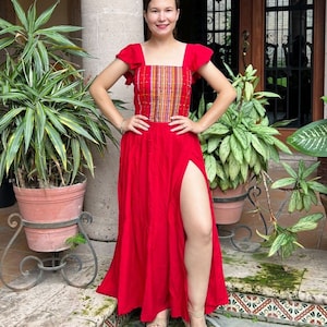 Long maxi Mexican dress, loom embroidered dress, mexican dress, handmade long dress, hand embroidered mexican dress, ethnic dress.