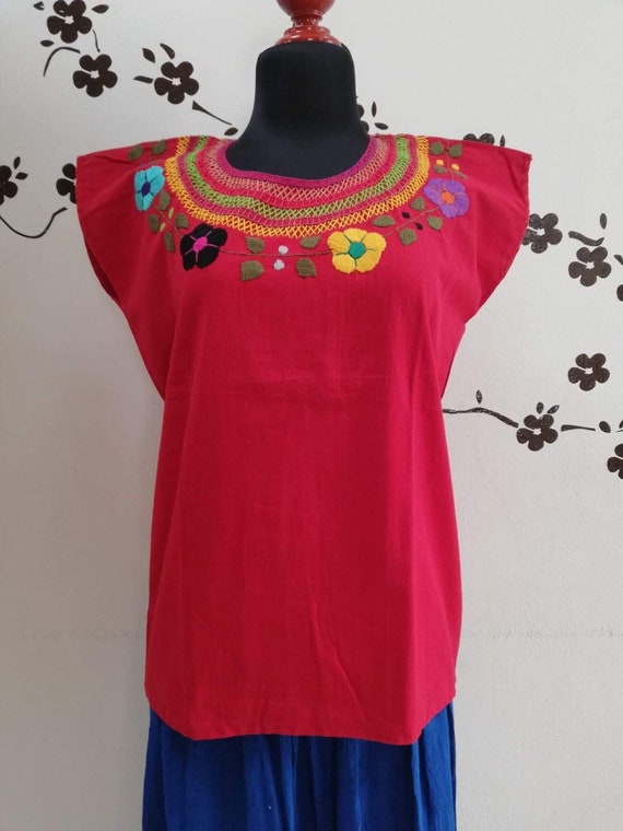 Traditional Mexican Hand Embroidered Blouse Multicolored - Etsy