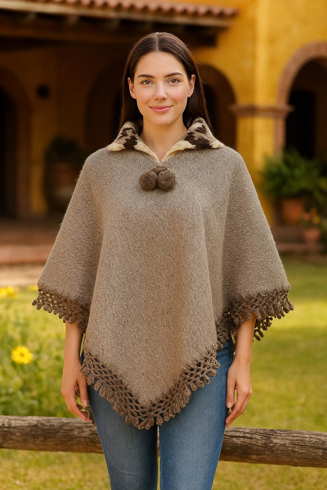 Mexican Poncho: Acrylic Evening Wrap With Wool Knit Collar - Etsy