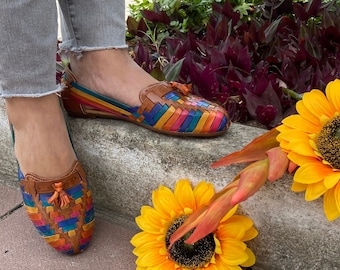 Handmade Leather Huaraches Sandals: Colorful Mexican Flats