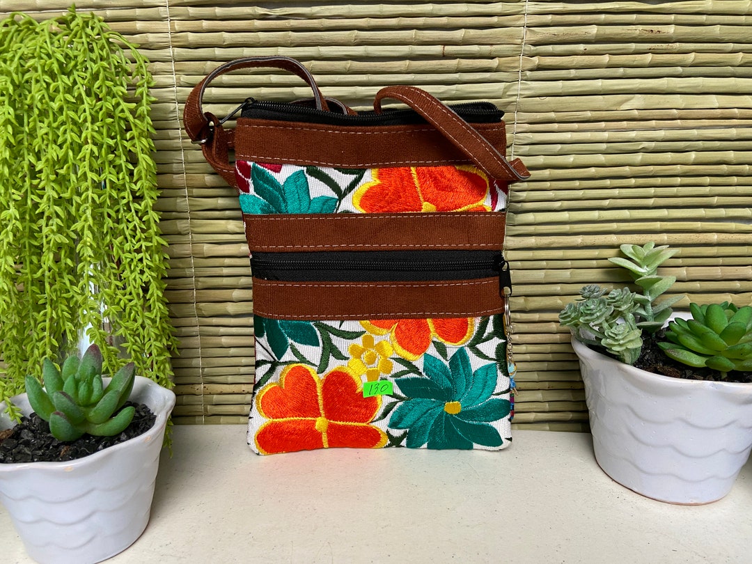Mexican Shoulder Bag With Floral Embroidery, Handmade Shoulder Bag