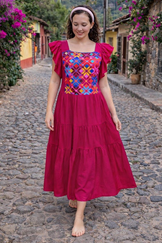 mexican cotton embroidered dresses Mexican Embroidered Dress 100% Cotton – Rosies Market Y Mas