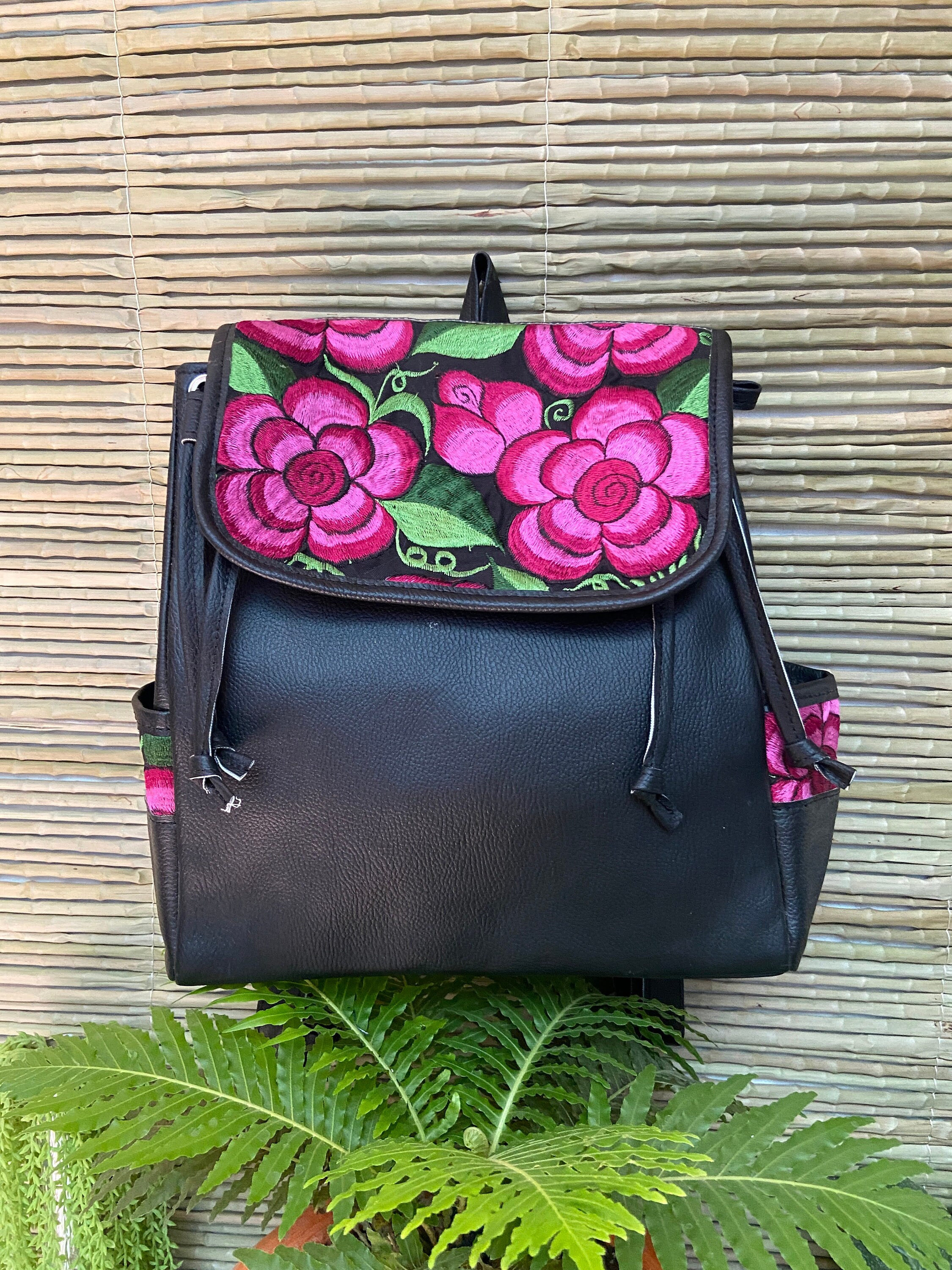 Floral Embroidered Mexican Backpack: Handmade Cotton Boho  display picture 2