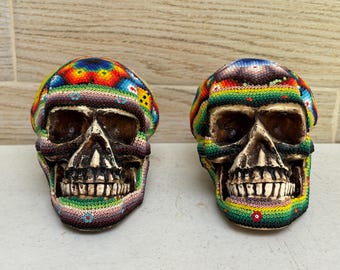 Huichol Beaded Skull: Handmade Mexican Art Decor