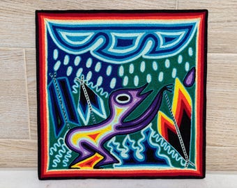 Huichol Yarn Painting: Handmade Mexican Folk Art (12x12 inches)