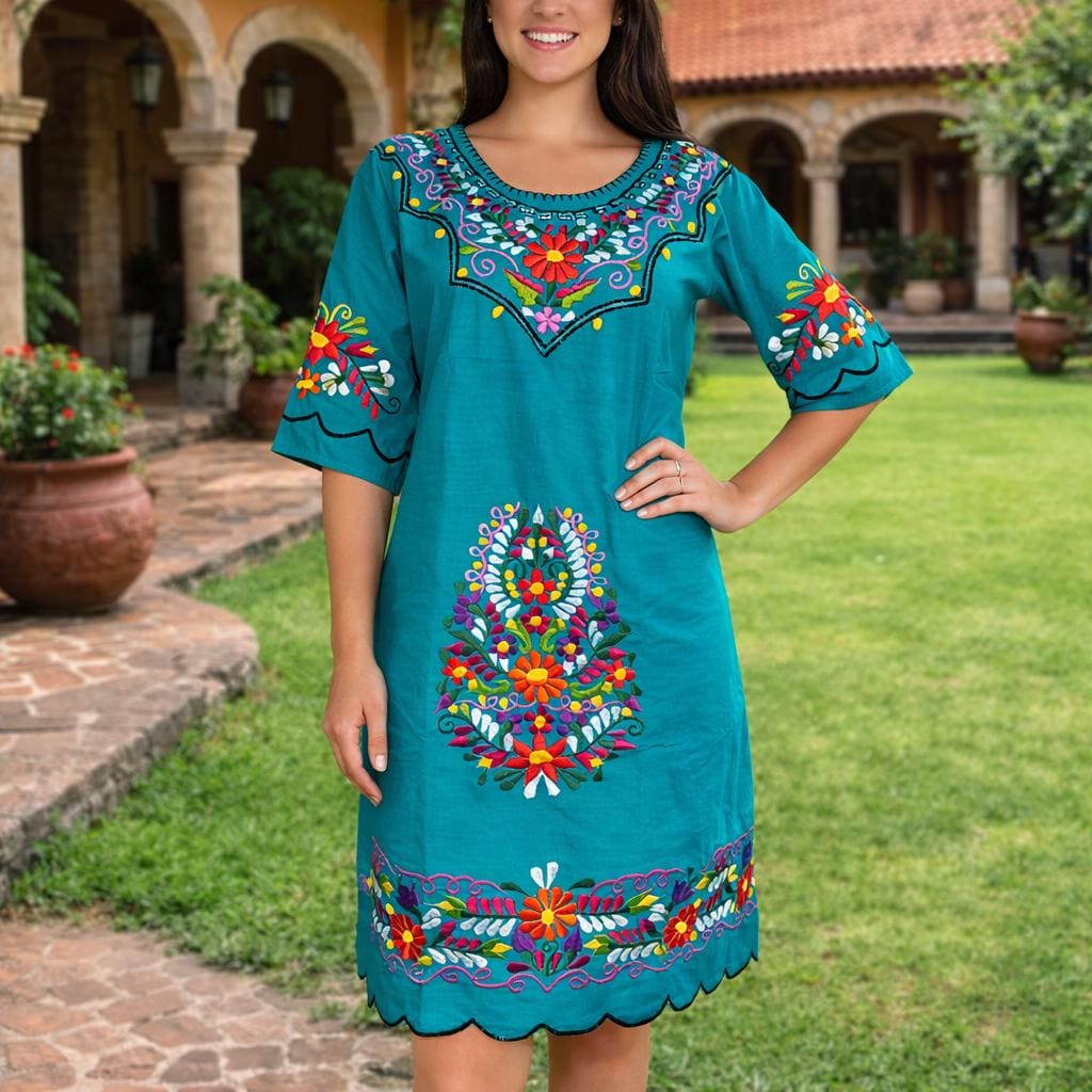 Embroidered Mexican Floral Dress: Ethnic Boho Style