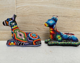 Huichol Beaded Deer Statue: Mexican Folk Art Decor