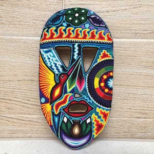 Handmade Huichol Yarn Mask: Wixárika Mexican Folk Art
