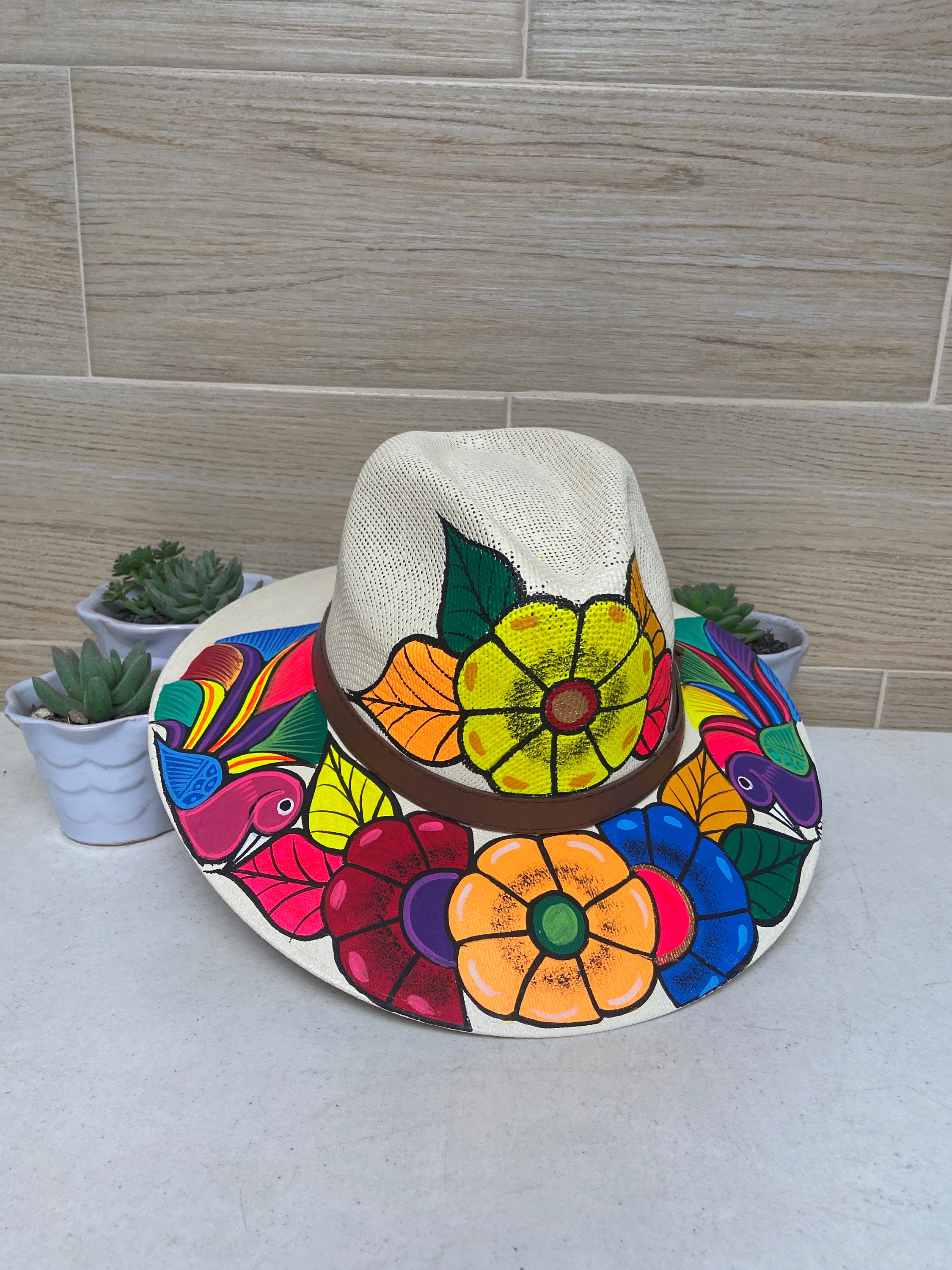 Hand Painted Floral Fedora Hat Mexico Handmade One of a Kind Vacation Boho Hand Painted Summer Fedora - Etsy main image 2