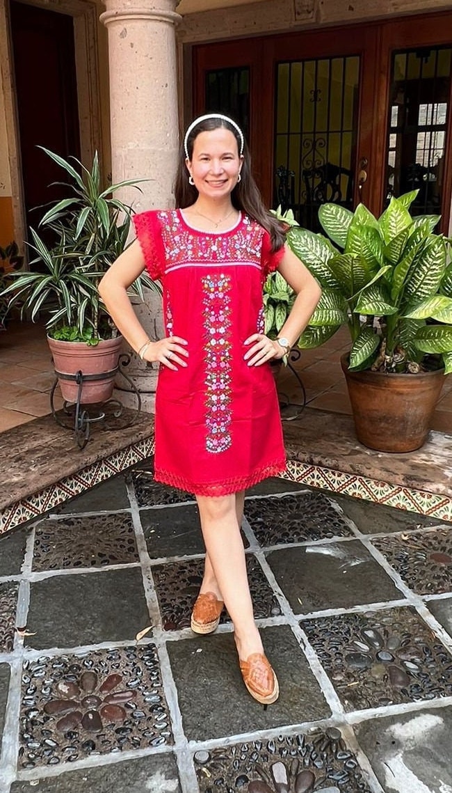 Hand Embroidered Mexican Dress: Oaxaca Floral Blanket Dress