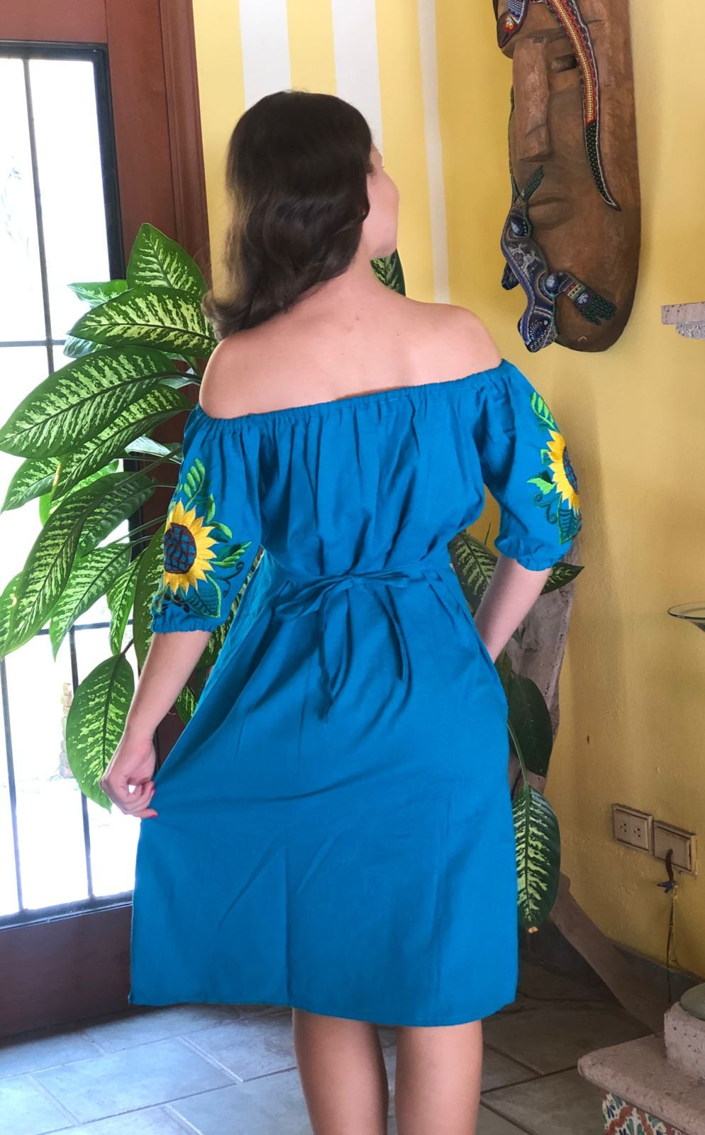 Shoulderless Sunflower Mexican Dress Mexican Floral Dress Etsy