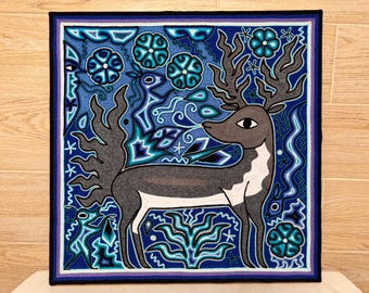Huichol Yarn Painting: 24" Square Mexican Folk Art Wall Decor