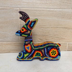 Huichol deer statue, Huichol Decor, Huichol beadwork, Mexican Art, Collectible figure.