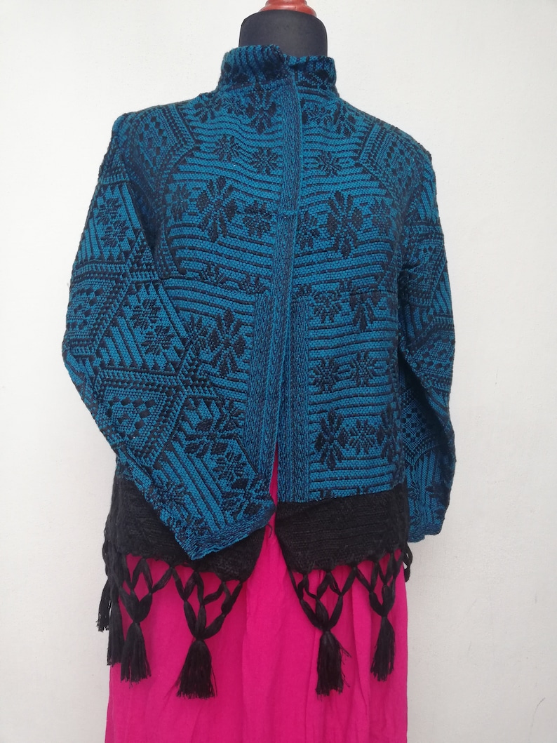 Rebozo sweater Mexican gaban type sweater round neck blazer Mexican blazer. Mexican handmade sweater