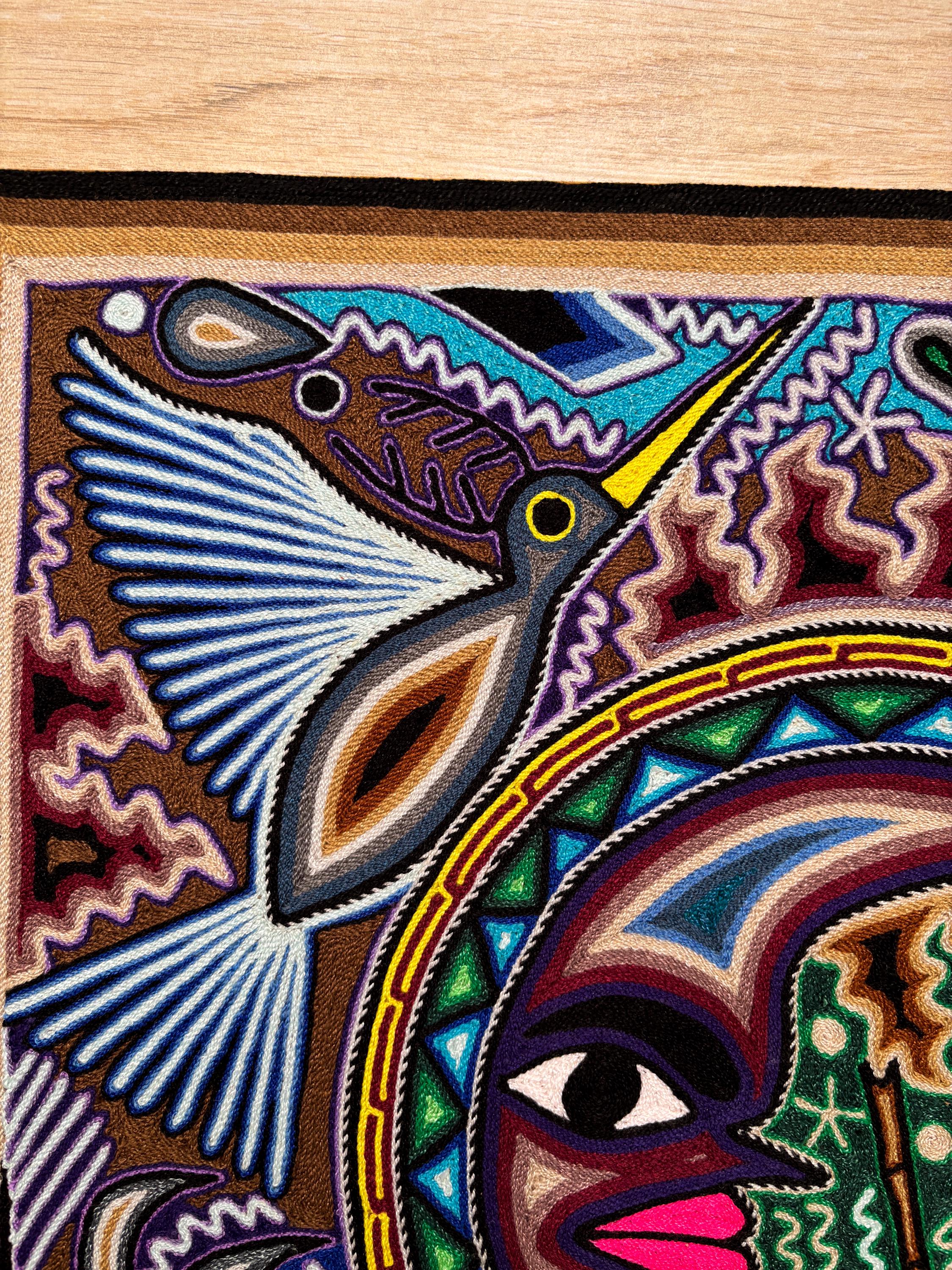 ウイチョル族の糸絵 24 x 24 インチ (60 x 60 センチ)、メキシコ