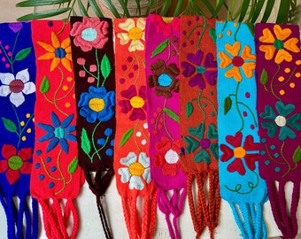 Mexican sash belt, hand embroidered belt,  solid colorful sash, ethnic belt, tie belt, dress belt, cotton belt, blouse belt.
