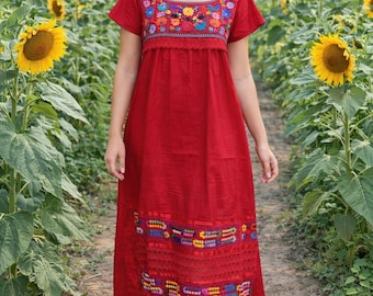 Embroidered Cotton Maxi Dress: Otomi Mexican Kimono, Maternity Friendly -  Etsy