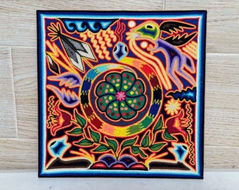 Huichol Yarn Painting: Handmade Mexican Art (12x12 inches)