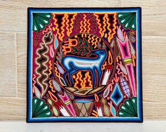 Huichol Yarn Painting: 12" Handmade Mexican Art