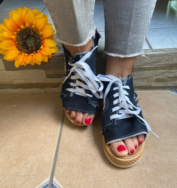Denim huaraches hotsell