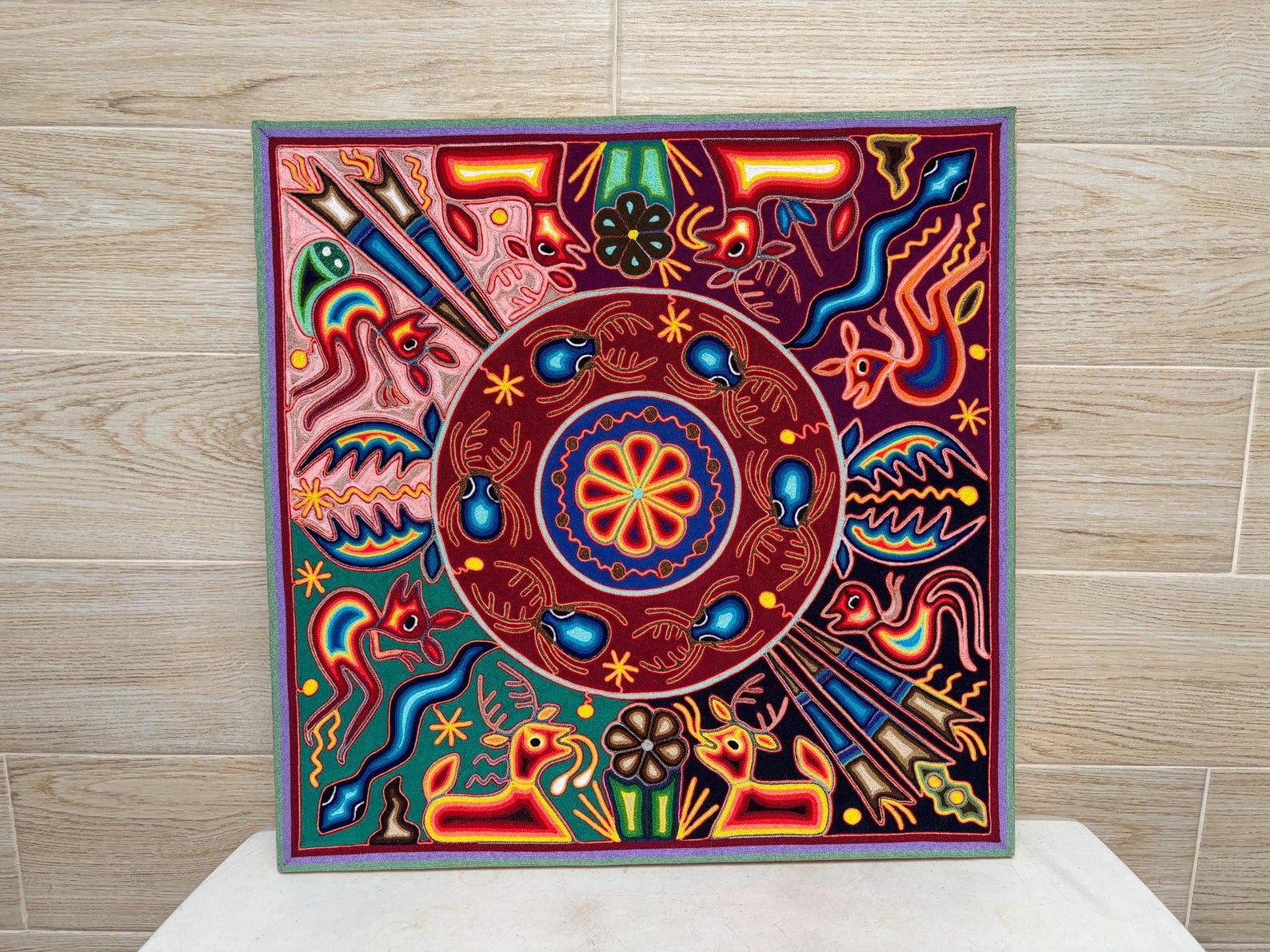 Huichol Yarn Painting: 24" Square Mexican Folk Art Wall Decor - Etsy
