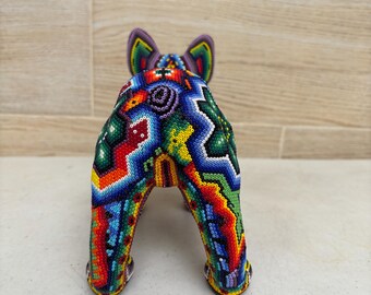 Huichol Beaded French Bulldog Sculpture: Handcrafted Mexican Folk