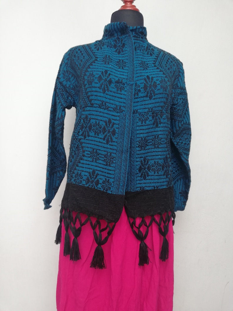 Rebozo sweater Mexican gaban type sweater round neck blazer Mexican blazer. Mexican handmade sweater