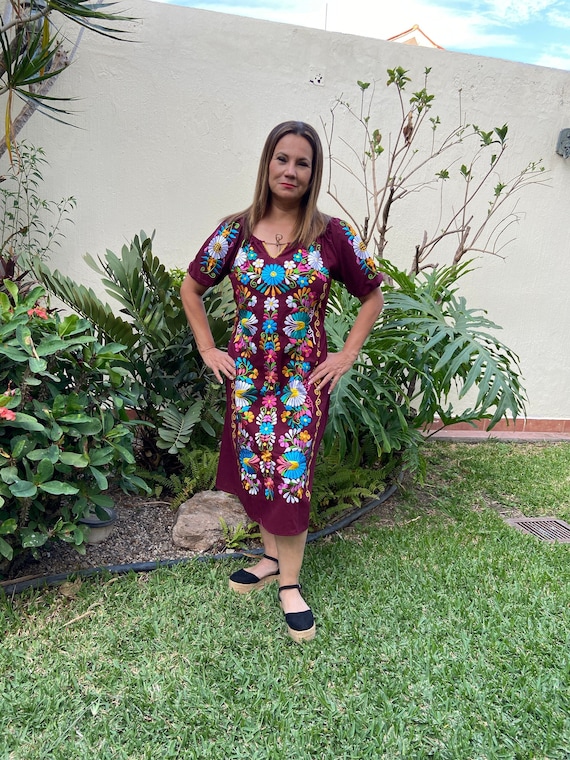 embroidered fiesta dress Mexican Embroidered Pueblo Dress