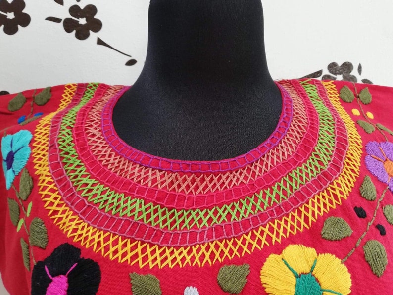 blouse embroidered in chain and flowers ethnic blouse Mexican handmade blouse with beautiful hand embroidery blanket blouse.