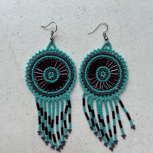 Beaded artisan earrings, huichol earrings, beaded earrings, mexican earrings, huichol art, hippy earrings, gift for her.