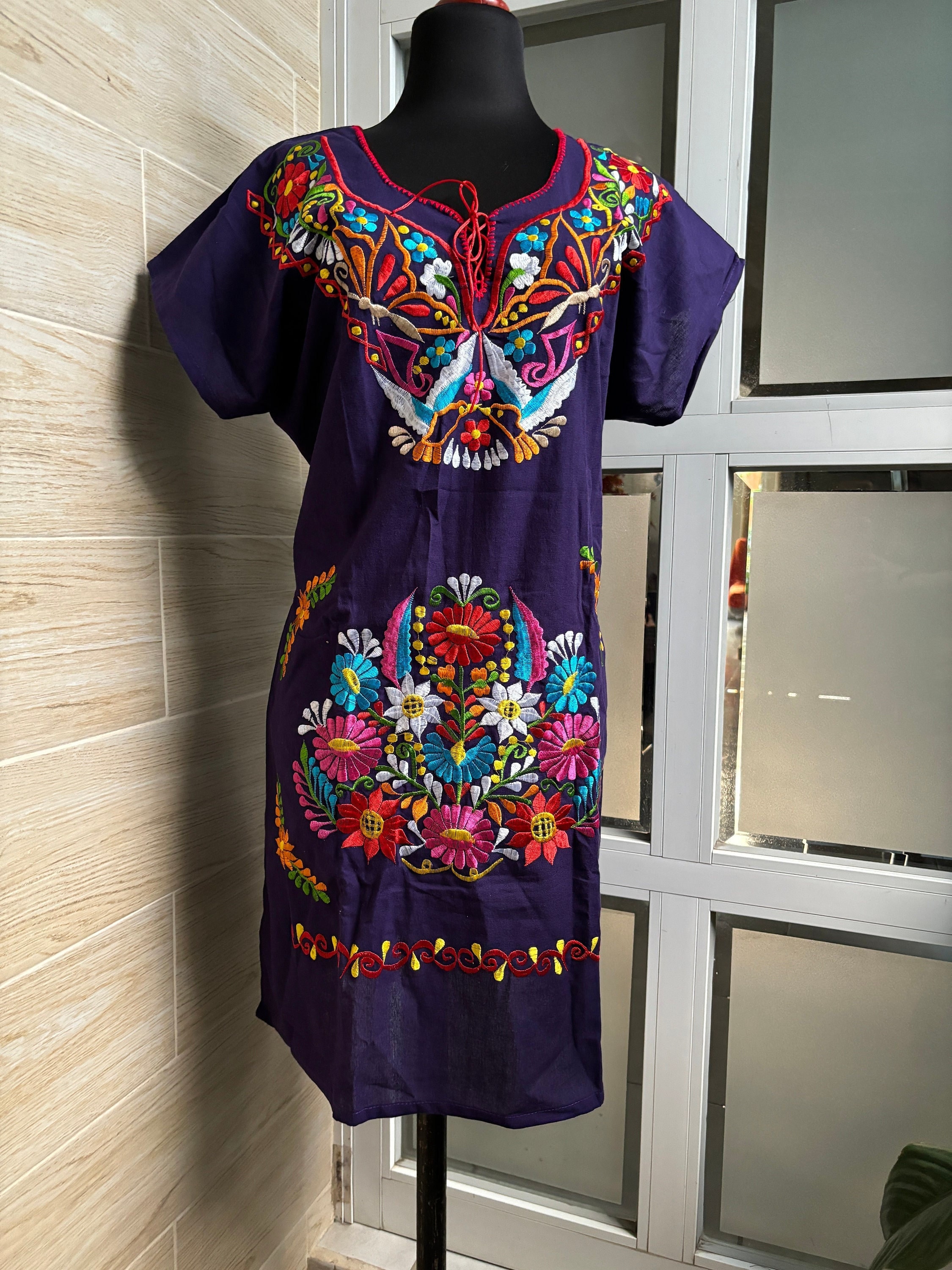 【ao 】AMERI EMBROIDERY DRESS Mexican Floral Dress, Embroidered Mexican Dress, Ethnic