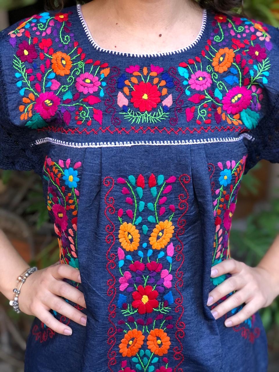 Mexican Floral Dress Cool Denim Mexican Dress Hand - Etsy