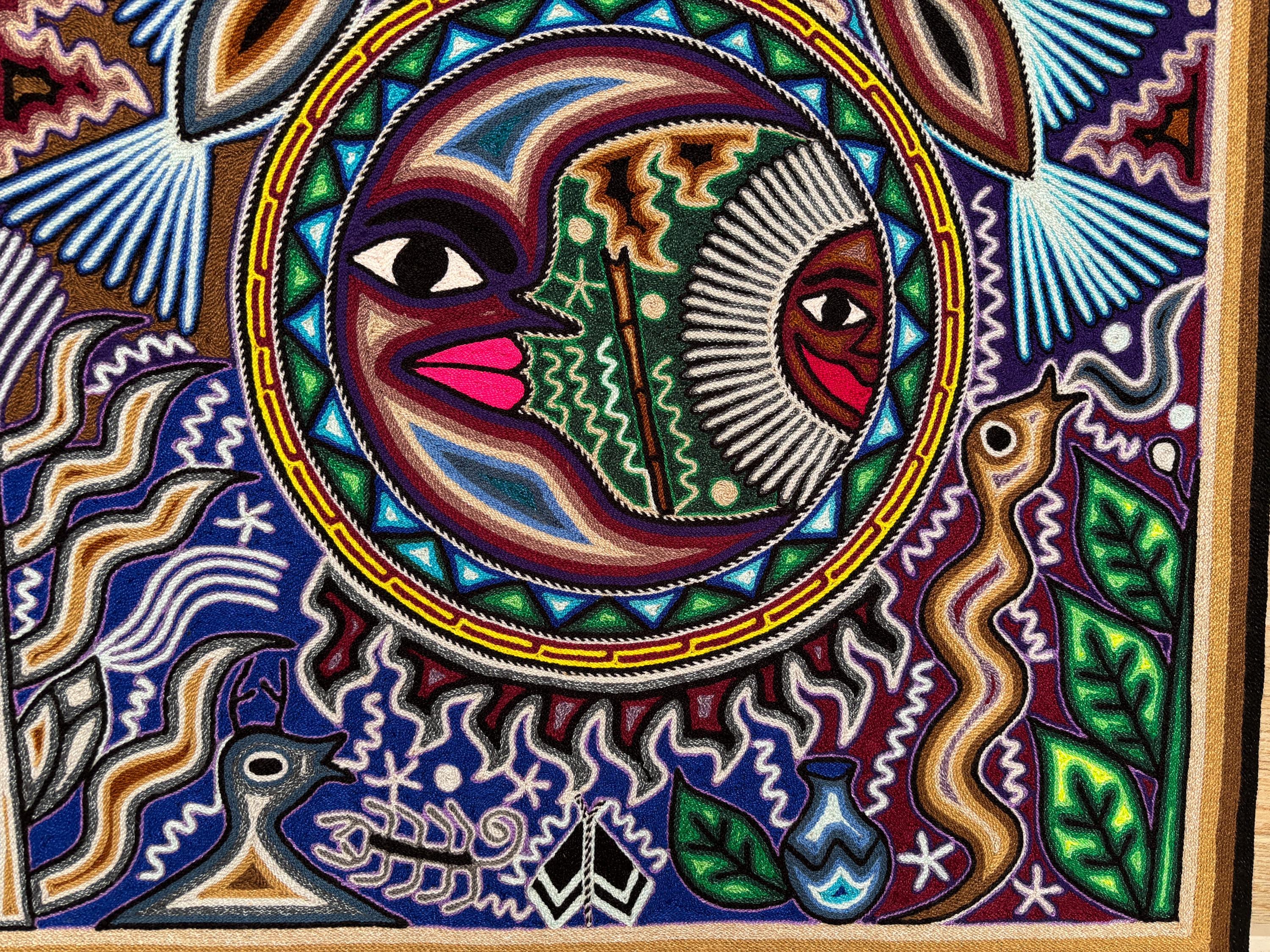 メキシコ絵画 ウイチョル族の糸絵 24 x 24 インチ (60 x 60 センチ)、メキシコ