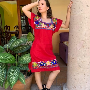 Mexican floral dress, embroidered mexican dress, ethnic dress, blanket dress, mexican huipil.