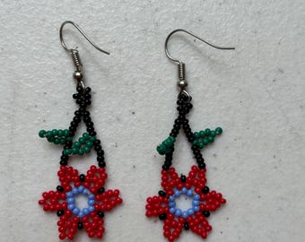Huichol Beaded Artisan Earrings: Mexican Hippie Jewelry