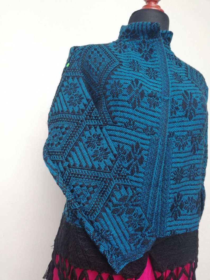 Rebozo sweater Mexican gaban type sweater round neck blazer Mexican blazer. Mexican handmade sweater