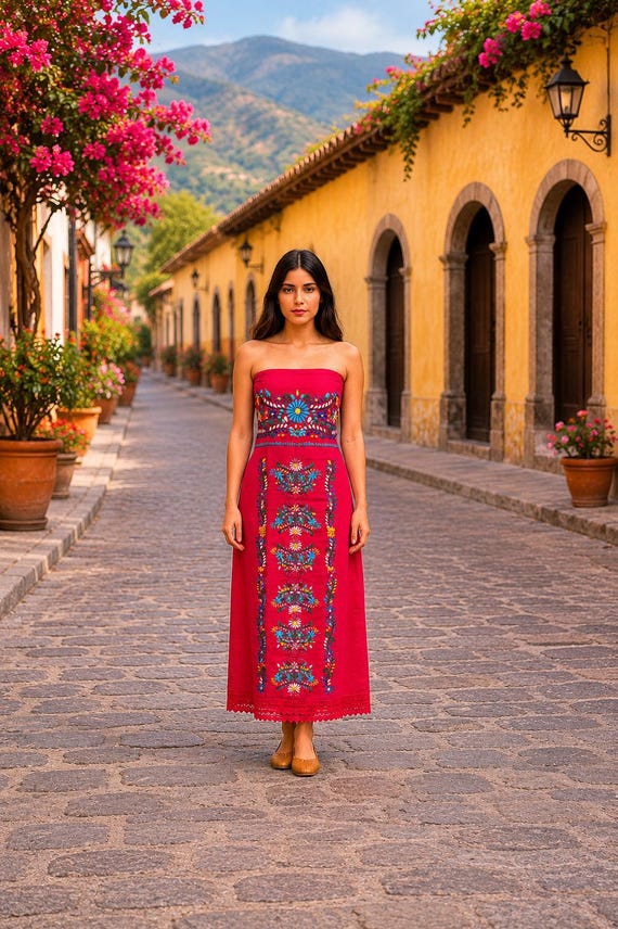 strapless mexican embroidered dress Gorgeous Mexican Hand Embroidered Strapless Dress