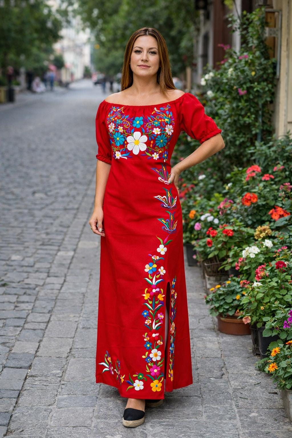 elegant mexican embroidered dress Debora Mexican Floral Dress- Vestido Mexicano Bordado