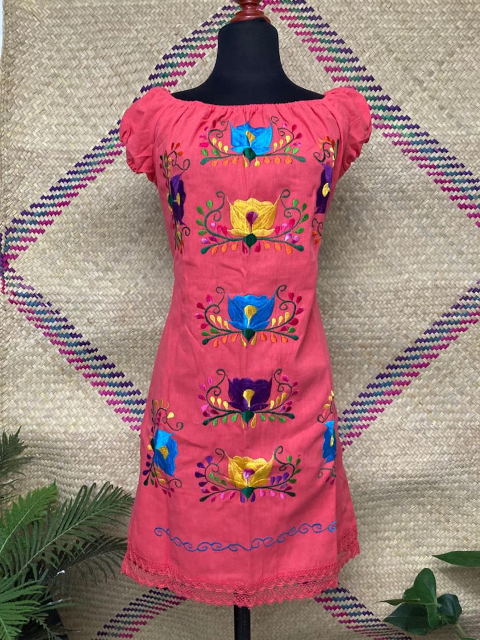 Mexican Floral Dress Embroidered Mexican Dress Ethnic Dress - Etsy