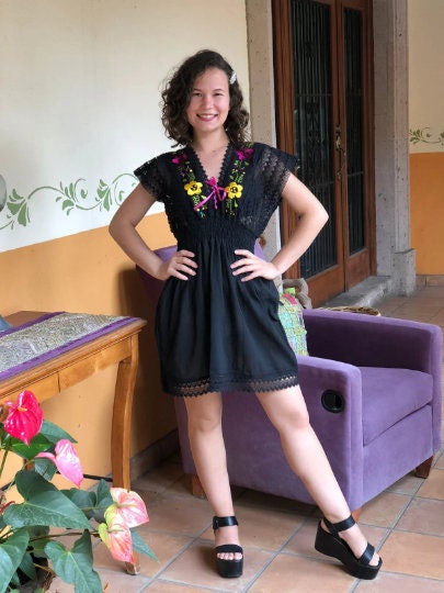 mexican embroidered mini dress Liliana Cruz Mini Dress- Teal Medium
