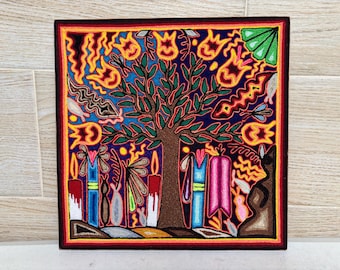 Huichol Yarn Painting: Handmade Mexican Art (12 X 12 inches)