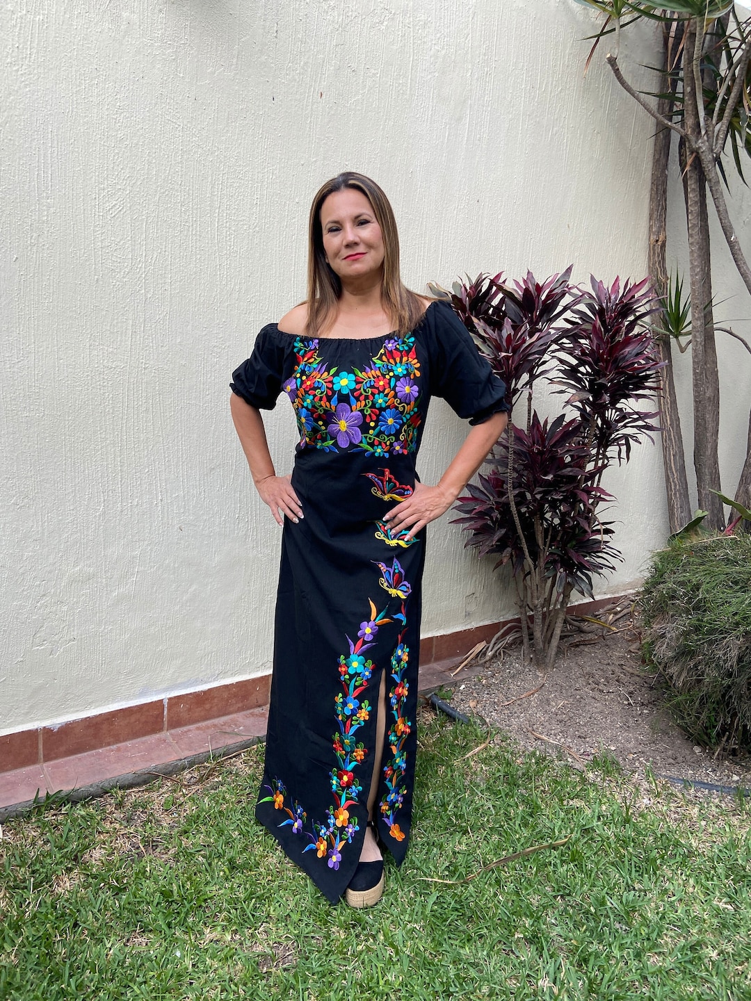 authentic mexican embroidered dress Irene Floral Embroidered Mexican Dress- Vestido Mexicano Bordado