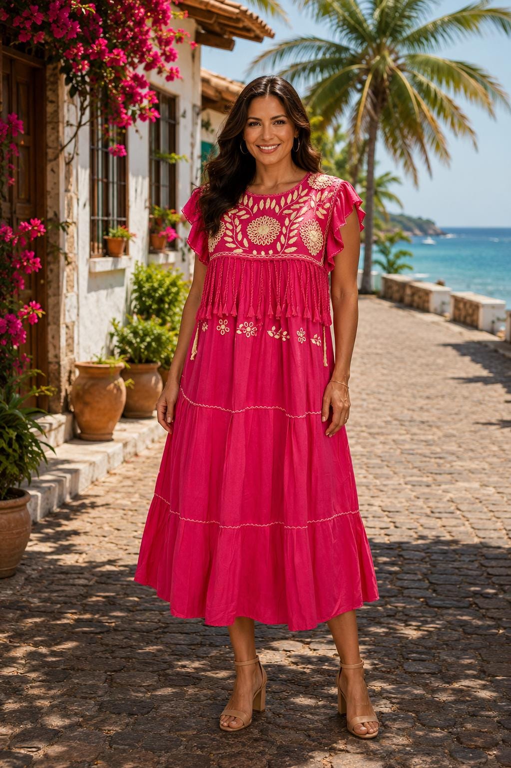 long mexican embroidered dress Andrea Floral Mexican Embroidered Dress- Vestido Mexicano Bordado Floral