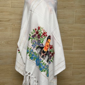 Châle Pashmina Mexicain Frida Kahlo - Motif Portrait, Viscose Multicolore - Neuf Sans étiquette