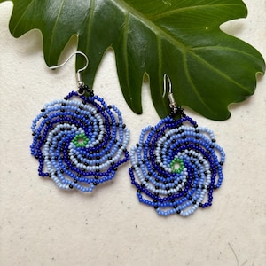 Beaded artisan earrings, huichol earrings, beaded earrings, mexican earrings, huichol art, hippy earrings, gift for her.